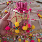 Handmade Jute Transparent Kite Potli Bags with Fancy Rajasthani Couple Dolls Hand Work Potli Handbag, Lohri/Sankranti Favor, Return Gifts